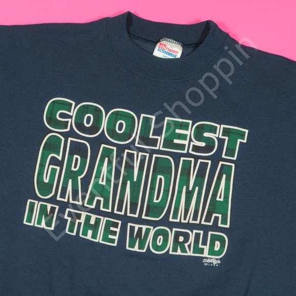 Vintage Sweaters - Vintage 1990s Coolest Grandma In The World Crewneck Sweatshirt in Blue Size L